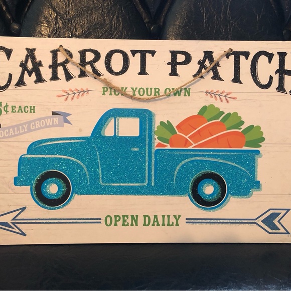 7529 Spring Carrot Patch VTG Blue Farm Truck Wood Sign Glittery Blue. - Picture 3 of 9